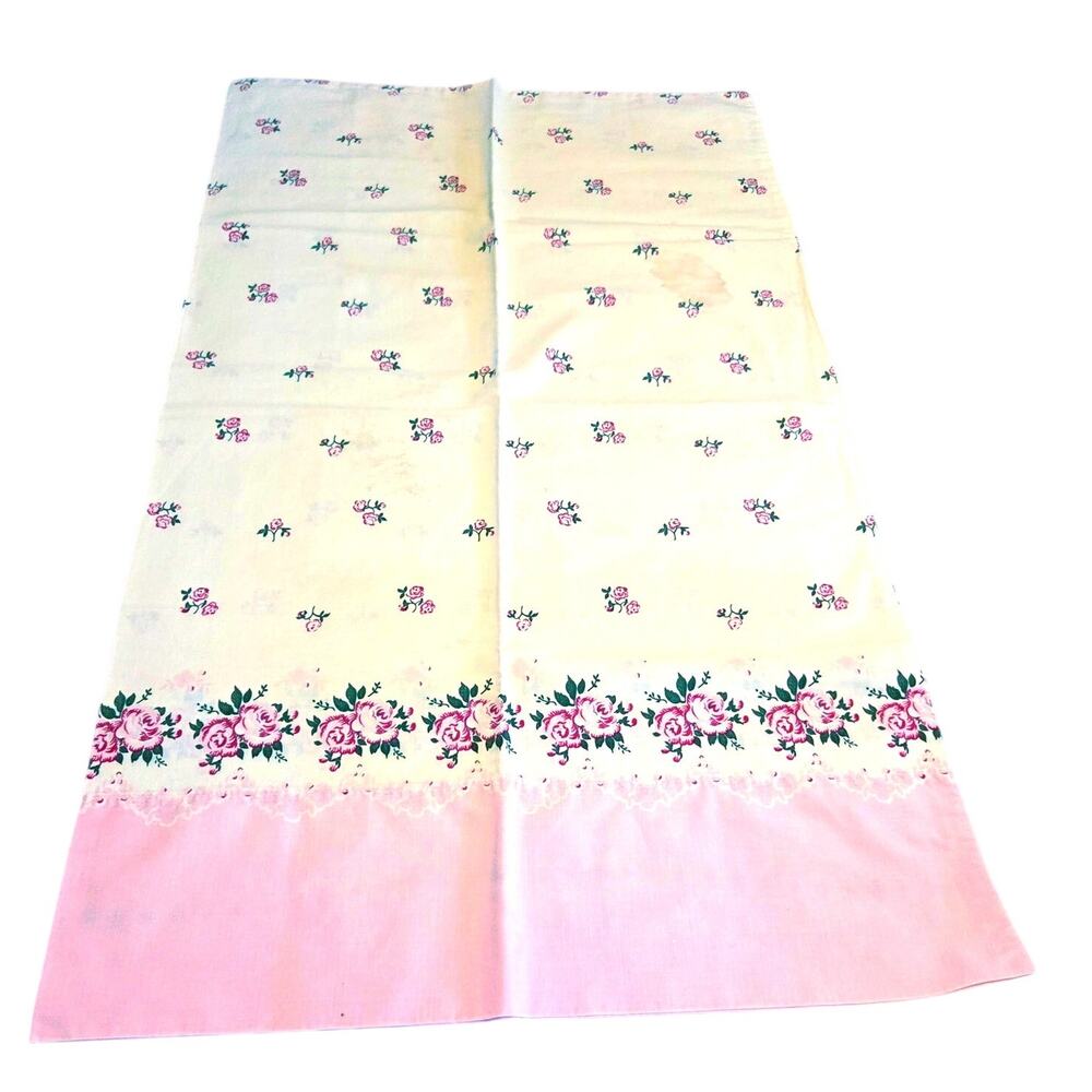 Charming Vintage Cotton Percale Pink Floral Pillowcase Set Cottage Farmhouse